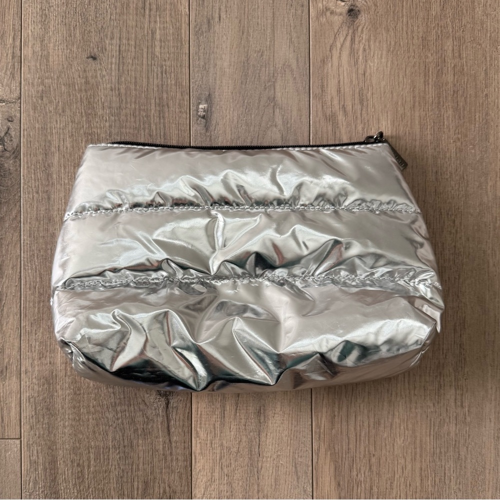Silver Puffer Makeup Travel Bag NWOT